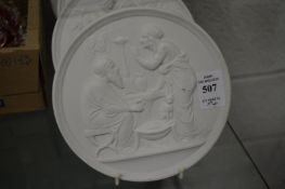A set of four Copenhagen circular white biscuit porcelain plaques.