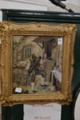 A pair Victorian embroidered pictures with decorative gilt frames.