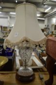 Cut glass table lamp and shade.