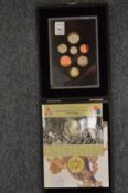 A Royal Mint 2008 proof set, cased and two other coins.