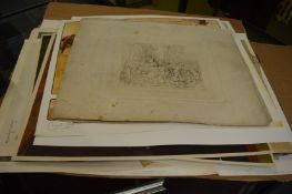 A group of unframed prints and engravings etc.