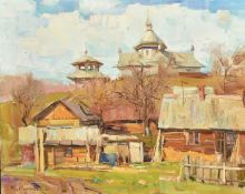 Sergey Kovalenko (b. 1980), Ukraine, a temple and other buildings in a summer landscape, oil on
