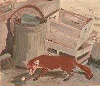 Modern British School, a fox on a raid, oil on paper, 12.5