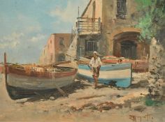 20th Century Italian School, figure by rowing boats, oil on canvas, indistinctly signed, 12