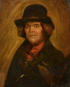 A primitive portrait, probably 18th Century, oil on panel, incised I. B. Vanloo 1737 verso, 12