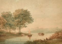 Circle of John Varley, 'The Thames at Windsor', watercolour, 12.5