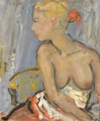 Kanwaldeep Singh Kang 'Nicks', (1964-2007), a portrait of a seated nude, oil on canvas, signed,