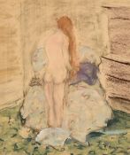 Paul Lucien Maze (1887-1979), study of a female nude in a bedroom, watercolour and gouache,