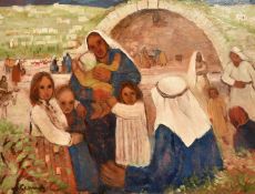 Reginald William Gammon (1894-1997), a family group in a Middle-Eastern setting, oil on board,