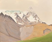 Robert Morson Hughes (1873-1953), 'The French Alps', oil on board, signed, also inscribed verso, 13
