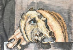 Attributed to Chema Cobo, a surreal study of an animal's head, watercolour and collage, 32