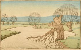 Una Platten (1904-1981), 'Avon in January', woodblock in colours, signed, inscribed and numbered 2/