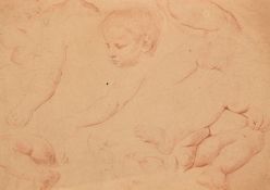 A conte study of a child's head with other parts of the body, on Goupil and Sons paper, 12.5