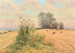 Mervyn Goode (20/21st Century), 'Haybales and Poppies on the Hilltop', oil on canvas, signed, 10