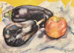 Rose Domb (20th Century), a still life study of aubergines and an apple, watercolour, signed, 10