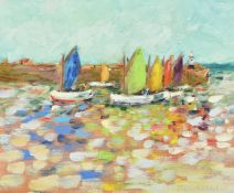 Darrel Mitchell (b. 1968), 'Bright Sails', St Ives Harbour, oil on canvas, signed, 9
