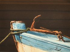 Contemporary School, the prow of a boat with an anchor, watercolour, indistinctly signed, 6.5