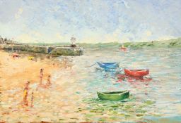 Darrel Mitchell (b. 1968), St. Ives Harbour, 'Tide's Out', oil on canvas, signed, 13