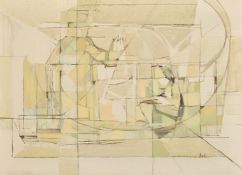Hult, Circa 1957, Scandinavian School, an abstract composition with figures, oil on canvas, signed