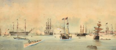 J. W. Thomson (late 19th Century), naval shipping in Portsmouth Harbour, watercolour, signed, 9.5