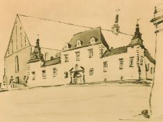 After Stanislaw Naokowski, a print of a classical building, 11.5