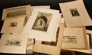 A good collection of 19th and 20th century etchings and other prints, all unframed, (q).