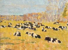 Valeriane Formozov (1921-2004), cattle resting in a field during summer, oil on board, signed, 12