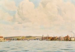 Mid-20th Century English School, a view of Portsmouth Harbour, oil on canvas laid down, 18