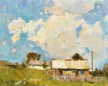 Sergey Kovalenko (b. 1980), Ukraine, farm buildings in a summer landscape, oil on canvas, signed and