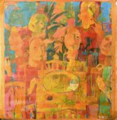 Andrey Bludov (b. 1962) Ukraine, 'Holiday Birthday', a collection of figures in an interior, oil