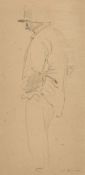 J. Linnell, 19th Century, pencil study of a man in a hat, signed, 8.5