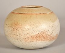 A studio pottery bowl with speckled glaze, impressed signature stamp, 4.25