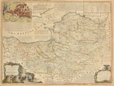 Emanuel Bowen, an 18th Century hand coloured map, 'An Improved Map of the County of Somerset', 21.5
