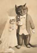 After Louis Wain, 'Pussy's Wedding', ink and watercolour, 12
