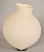 A studio pottery vase with a matt textured finish, with impressed 'r' signature, 11.5