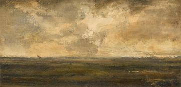 John Anderson, Circa 1975, 'On the Wash, Lincolnshire', sailboat on a horizon, oil on canvas,