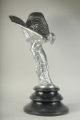SPIRIT OF ECSTASY ROLLS ROYCE CHROME FIGURE on a circular base. 2ft 3ins high.