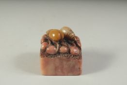 A CHINESE SOAPSTONE SEAL.