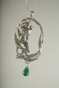 A SILVER DECO DESIGN PENDANT AND CHAIN.