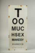 AN OPTICIAN'S ENAMEL SIGN. 22ins x 9ins.