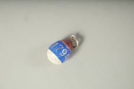A RUSSIAN SILVER BLUE ENAMEL 1794 - 1894 EGG PENDANT.