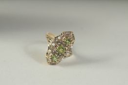 A 9CT GOLD PERIDOT AND PEARL RING, boxed.
