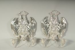 A GOOD PAIR OF SILVER PLATED BAT WALL SCONCES.