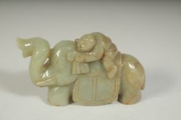 A CARVED JADE ELEPHANT, 3.5ins.