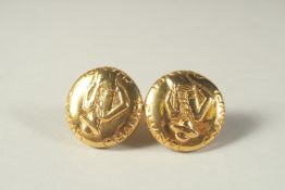 A PAIR OF CHANEL GILT EAR CLIPS.