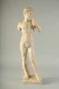 A VERY GOOD CARVED HEAVY ALABASTER FIGURE OF DAVID. 23ins high,.