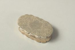 AN ENGRAVED SILVER SHAPED SNUFF BOX. Birmingham, 1907.