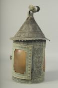 A RARE PUNCH WORK METAL CIRCULAR LANTERN. 19ins high.