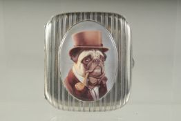 AN ENGINE TURNED SILVER CIGARETTE CASE. 7cms x 5cms. Birmingham 1934. Weight 50 grams. The lid