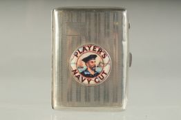 AN ENGINE TURNED SILVER CIGARETTE CASE. 7cms x 5cms. Birmingham 1934. Weight 50 grams. The lid